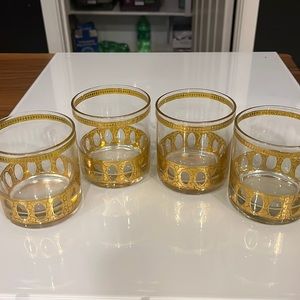 Set of 4 Mid-century Antigua Culver rock glasses 24k crackled gilded gold